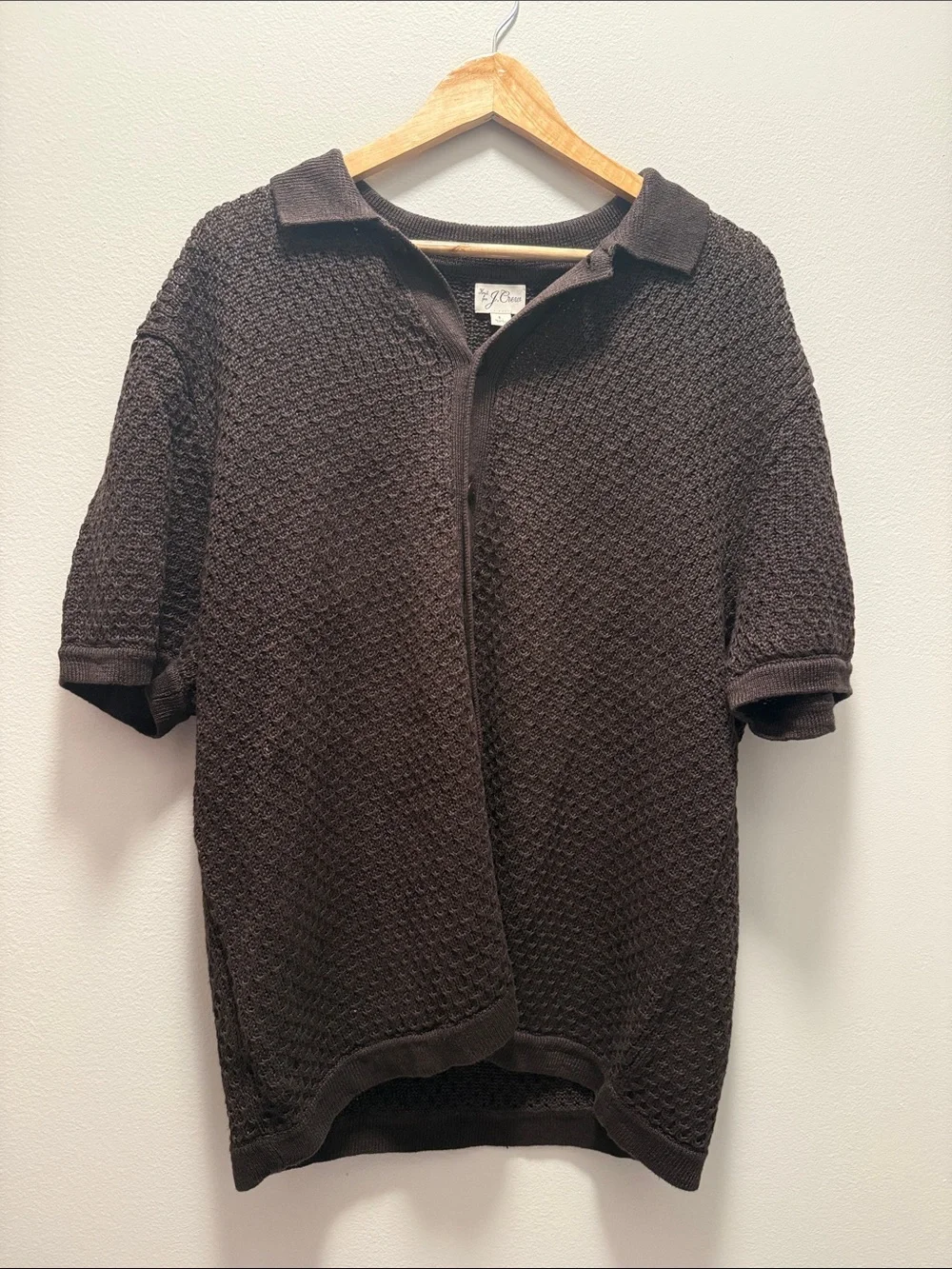 J.Crew Men’s Brown Textured 100% Linen Knit Polo Sweater